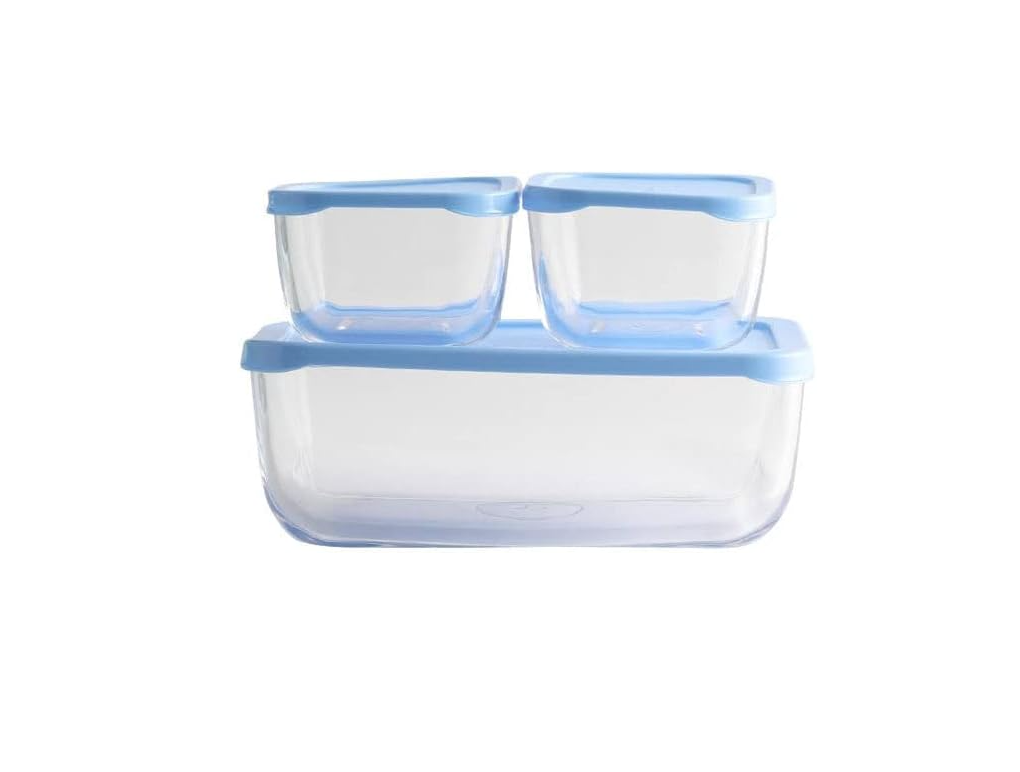 Paşabahçe Snowbox - Vershoudbak Met Blauwe Deksel - Set van 3