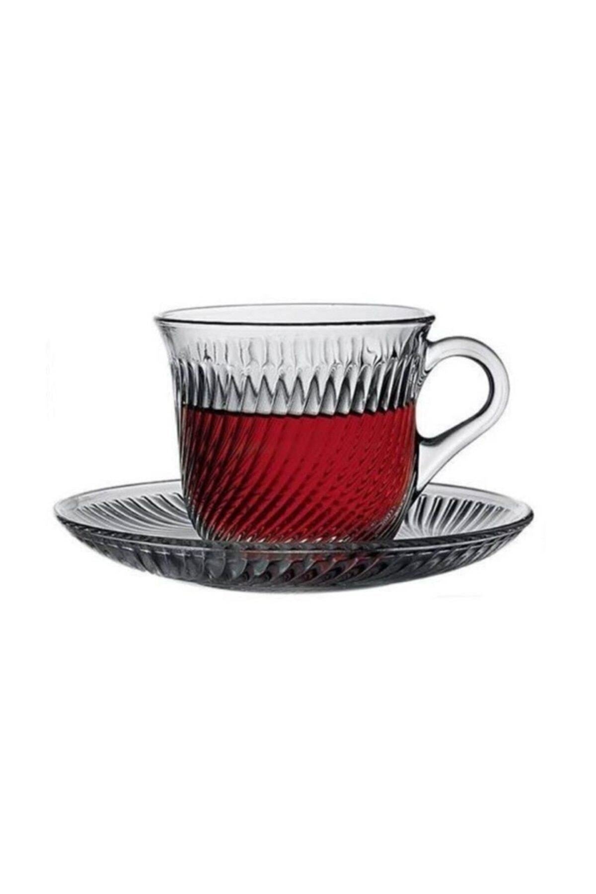 Paşabahçe Marmara - Theeglazen Met Schoteltjes - Set van 6 - 180 ml