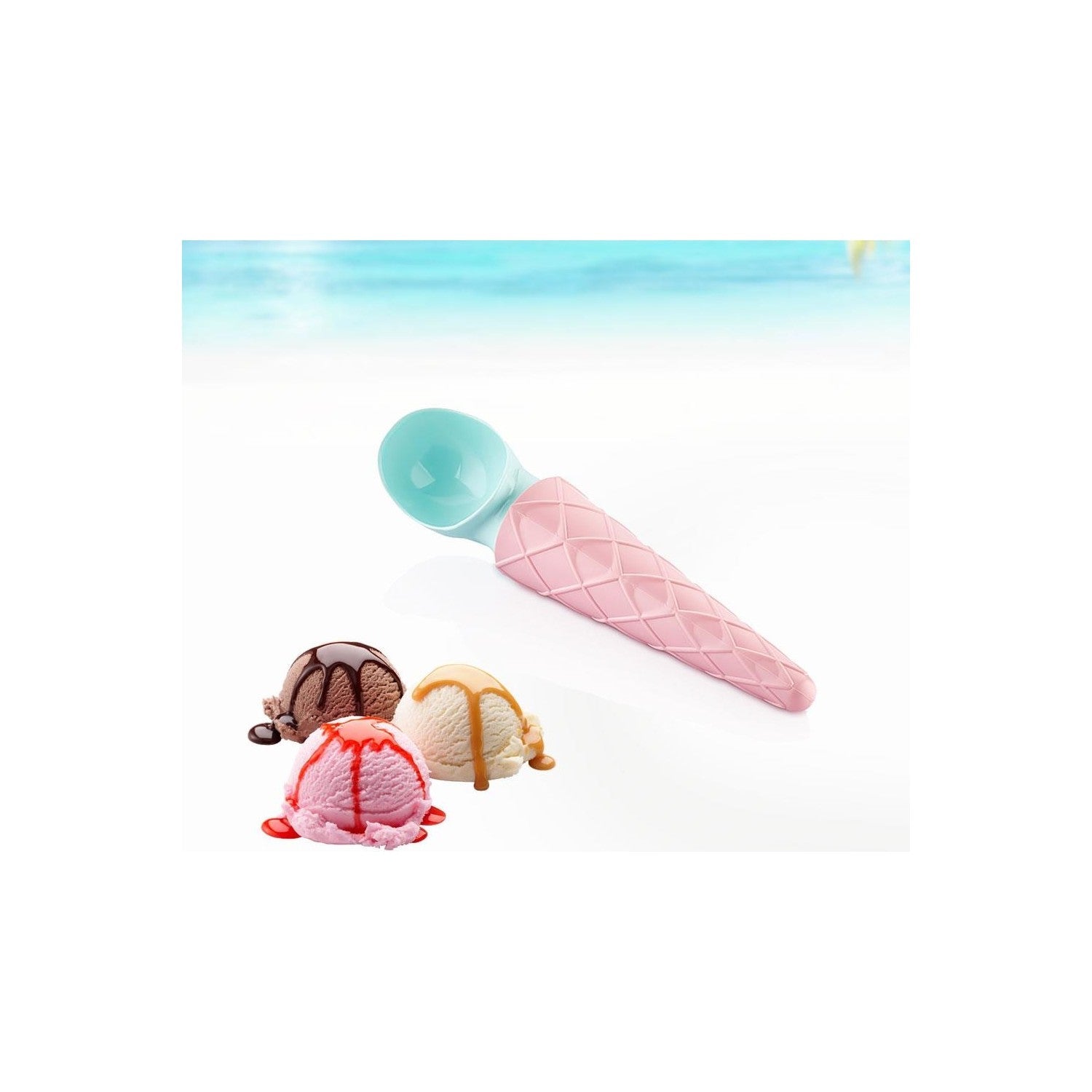 QLux - Ijslepel Met Hoorn Roze/Blauw - 1 Stuk