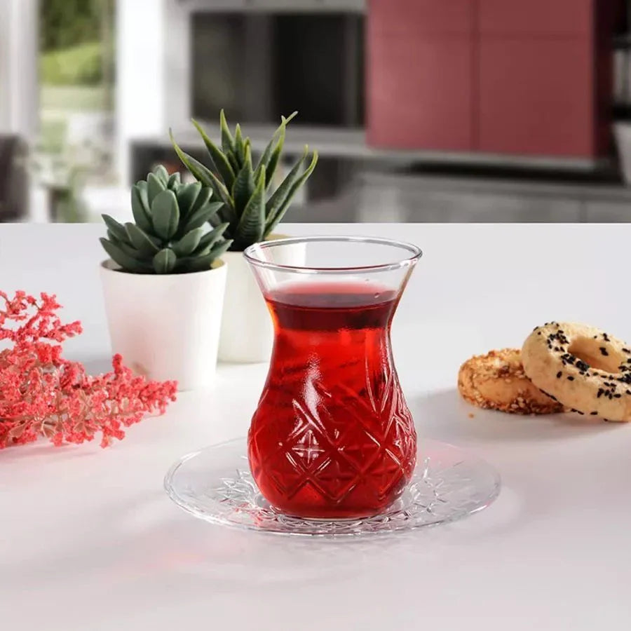 Paşabahçe Timeless – Turkse Theeglazen Met Onderzetters – 12 delig – 155 ML