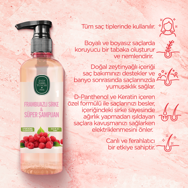 Eyüp Sabri Tuncer - Frambozenazijn & Supershampoo 500 ml - Raspberry Vinegar & Super Shampoo 500 ml