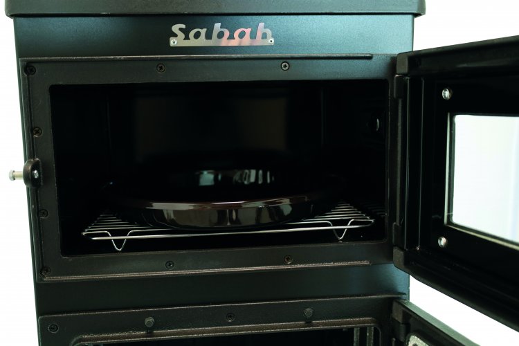 S103 Sabah Openhaard Met Oven - Houtkachel - Mat Zwart - 10,56KW- Haard- Gietijzeren Open Haard -Inclusief Bakplaat, Ovengrill, Haak en Schraper