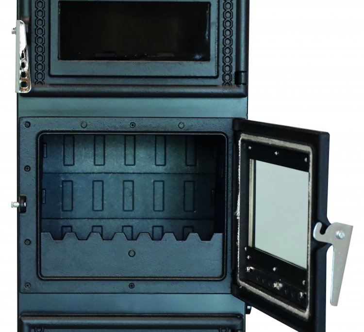 S103 Sabah Openhaard Met Oven - Houtkachel - Mat Zwart - 10,56KW- Haard- Gietijzeren Open Haard -Inclusief Bakplaat, Ovengrill, Haak en Schraper