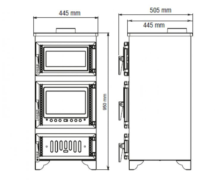 S103 Sabah Openhaard Met Oven - Houtkachel - Mat Zwart - 10,56KW- Haard- Gietijzeren Open Haard -Inclusief Bakplaat, Ovengrill, Haak en Schraper