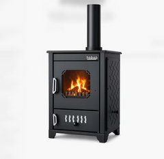 S101 Sabah Luxe Haardkachel- Gietijzer - Houtkachel- Houthaarden -Mat Zwart - 13,11 KW- Buiten Stalen Open Haard