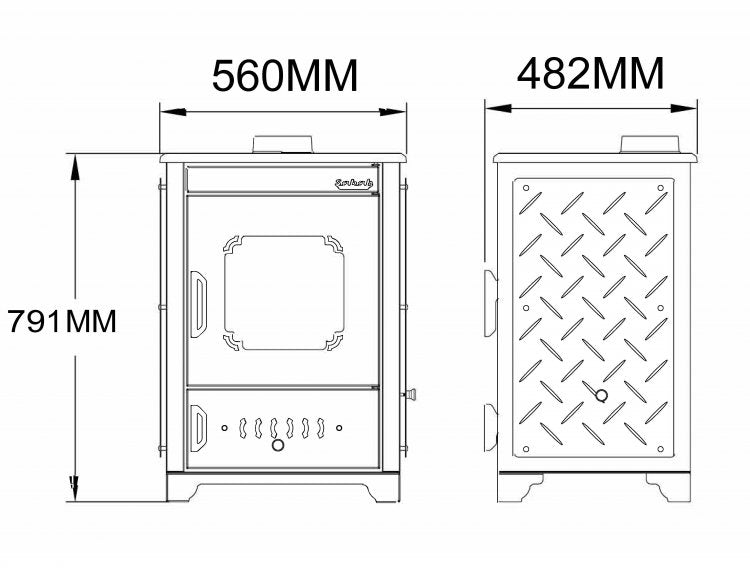 S101 Sabah Luxe Haardkachel- Gietijzer - Houtkachel- Houthaarden -Mat Zwart - 13,11 KW- Buiten Stalen Open Haard