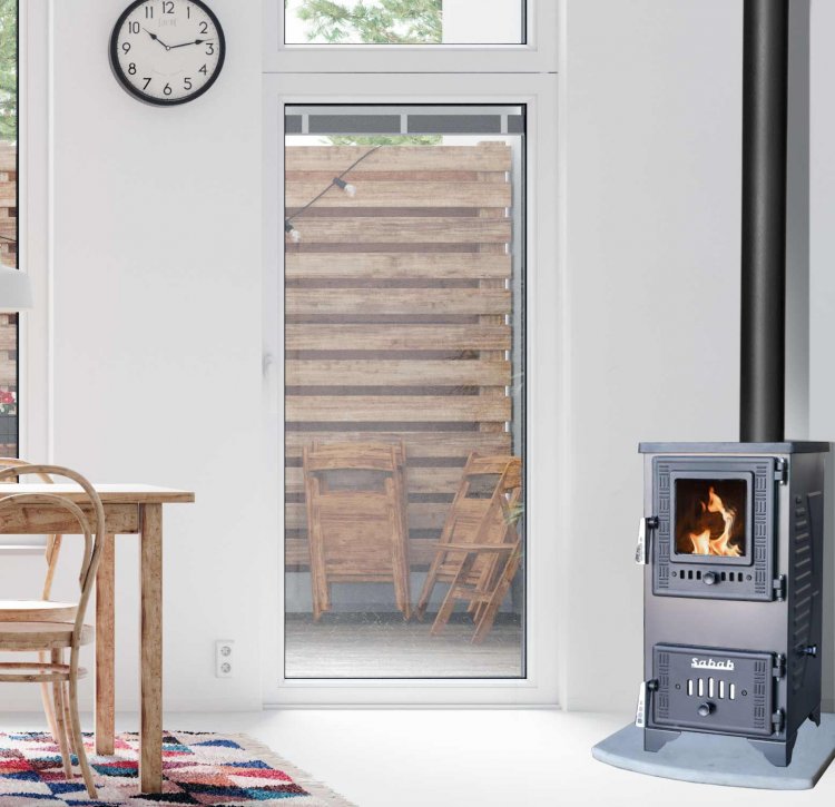S102D Sabah Mini Haardkachel- Gietijzer - Houtkachel -Houthaarden - Mat Zwart - 9,65KW