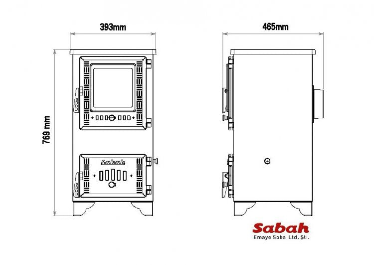 S102D Sabah Mini Haardkachel- Gietijzer - Houtkachel -Houthaarden - Mat Zwart - 9,65KW