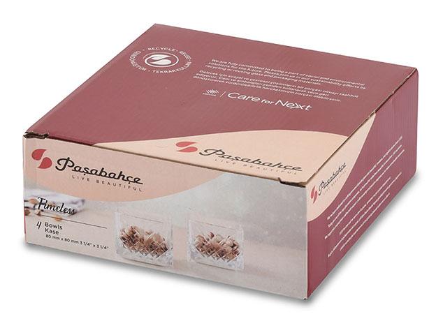 Paşabahçe Timeless - Vierkante Schaaltjes / Cerezlik - Glas - Set van 4 - 80 mm x 80 mm