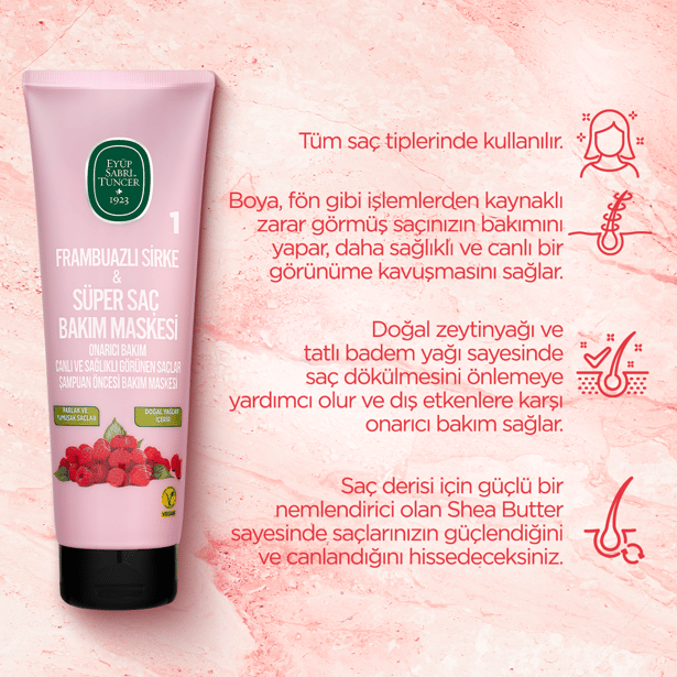 Eyüp Sabri Tuncer – Frambozenazijn + Super Haarverzorgende Masker - 250 ml - 100% Vegan + Gluten Vrij