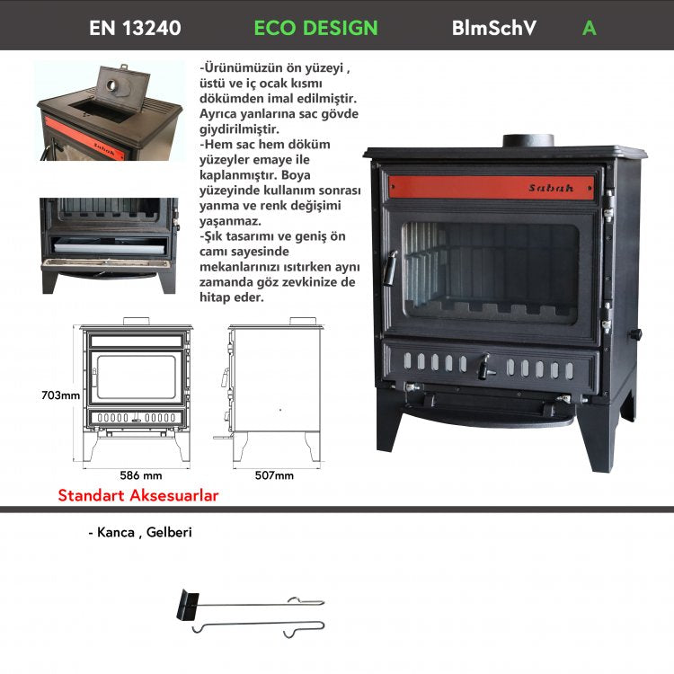 S106 Sabah Open Haard Kachel- Gietijzer – Houtkachels- Houthaarden -Mat Zwart – 15,21 KW- Buiten Stalen Open Haard - Inclusief kachelpijpen