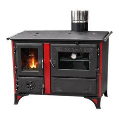 S105K Sabah Luxe Open Haard Kachel + Oven Met Thermometer - Gietijzer – Houtkachels- Houthaarden -Mat Zwart – 12,65 KW- Buiten Stalen Open Haard – Inclusief Kachelpijpen ,Bakplaat, Ovengrill, Haak en Schraper