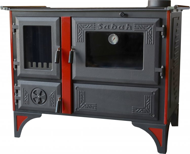S105K Sabah Luxe Open Haard Kachel + Oven Met Thermometer - Gietijzer – Houtkachels- Houthaarden -Mat Zwart – 12,65 KW- Buiten Stalen Open Haard – Inclusief Kachelpijpen ,Bakplaat, Ovengrill, Haak en Schraper