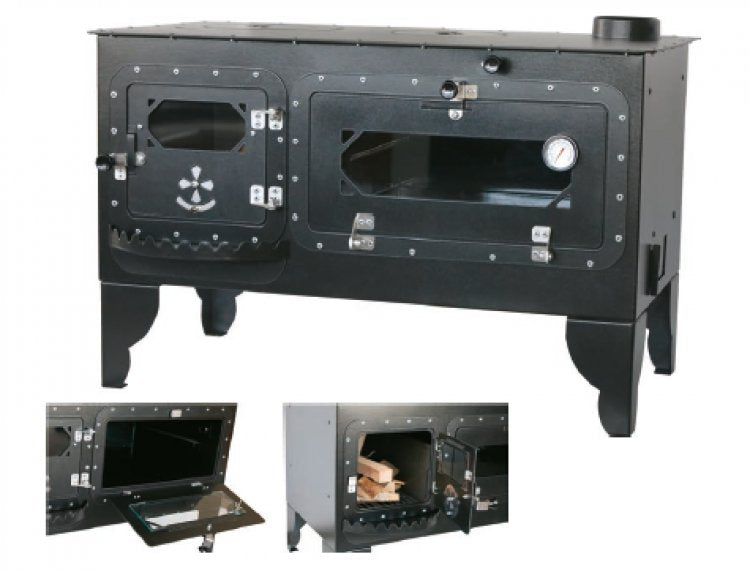 KRD01-E Sabah Houtkachel Met Oven- Houthaarden - Gietijzer - Met Thermometer-Emaye Karadeniz Kuzinesi - Mat Zwart - 10 kW - Inclusief kachelpijpen
