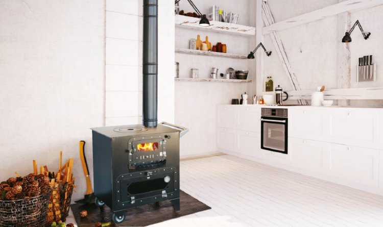 KRD02-E Sabah Houtkachel Met Oven- Houthaarden – Gietijzer – Met Thermometer-Emaye Dik Karadeniz Kuzinesi – Mat Zwart – 10 kW – Inclusief kachelpijpen