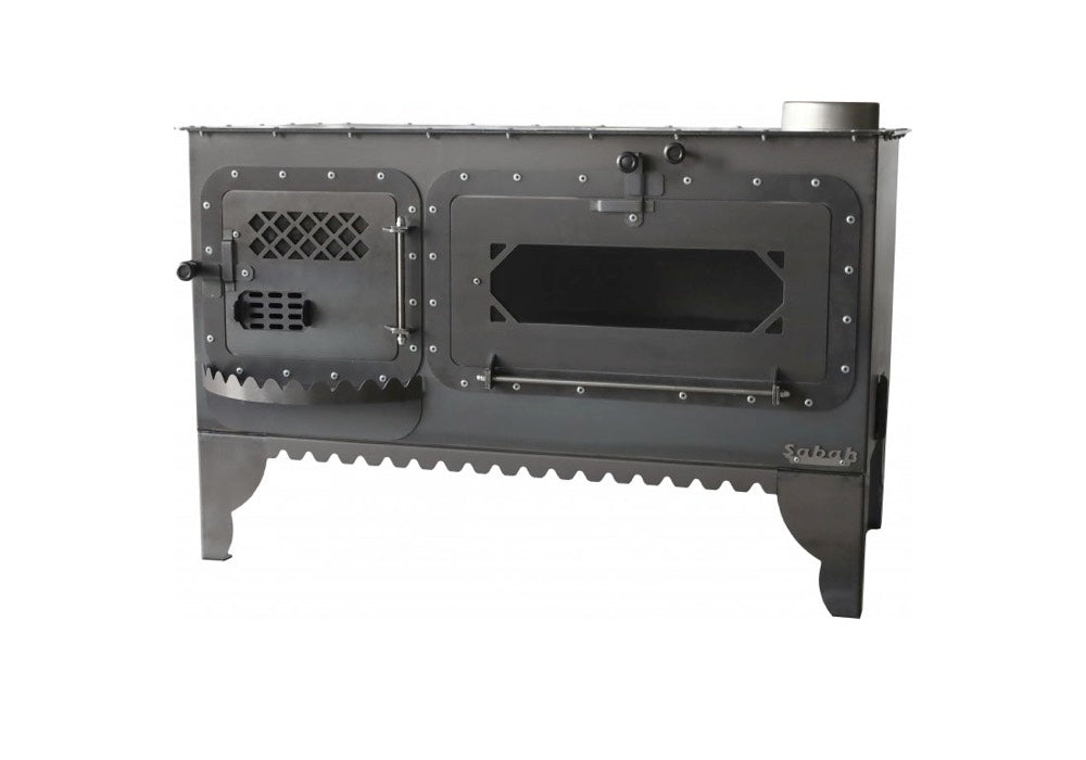 KRD01 Sabah Karadeniz Houtskachel - Houthaarden - Gietijzer- Geschikt Voor Hout- Mat Zwart - 10 kW - Inclusief Kachelpijpen
