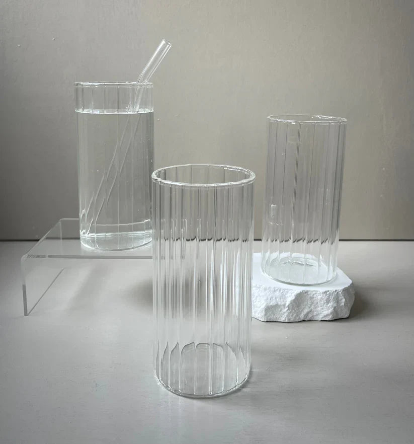 Ekselans - Glazen Stripe Longdrink - Set van 2 - 400 ml